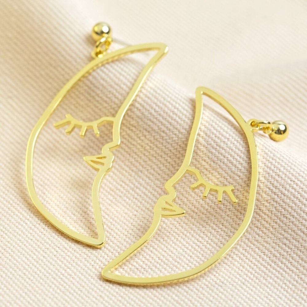 Sleeping‎ Crescent Moon Face Drop Earrings